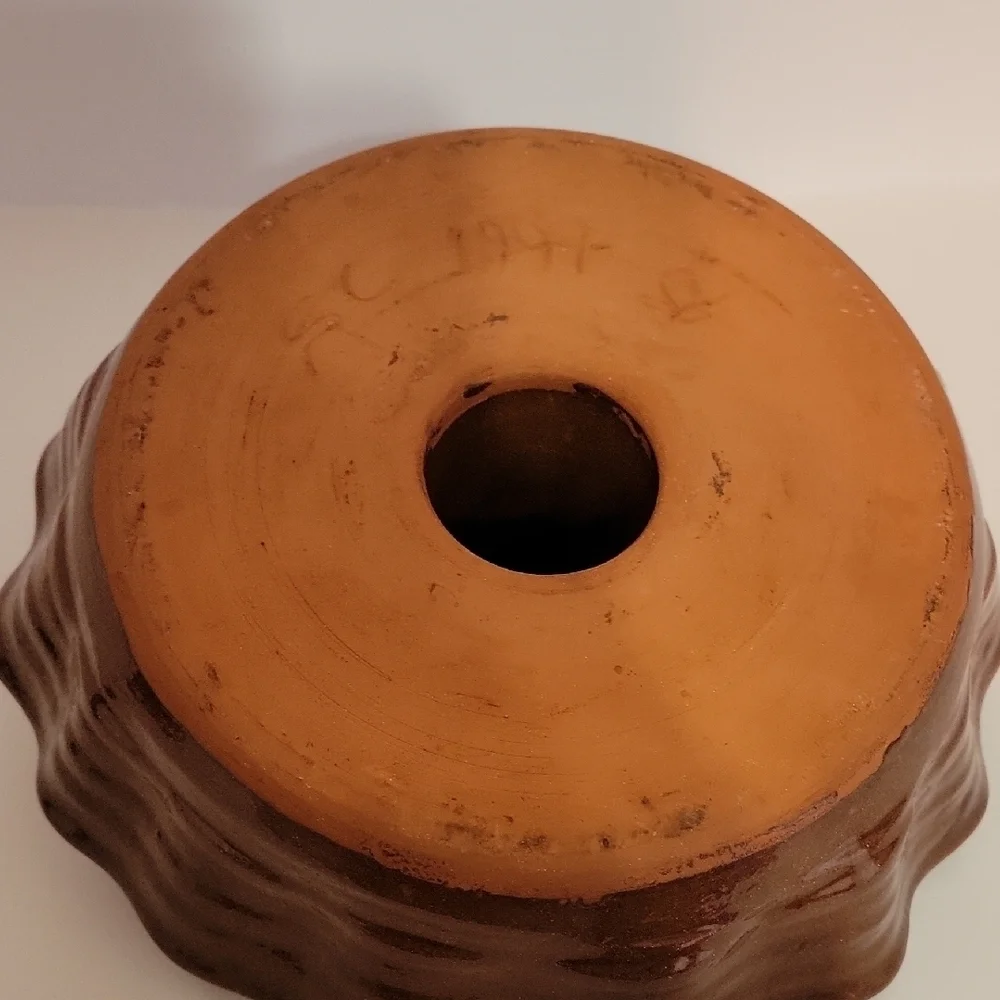 Hand Made Brown Ceramic Bundt Pan, S.C. 1997. Beautiful!